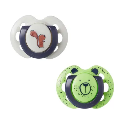 Set 2 suzete silicon ortodontice Tommee Tippee Fun Friends 0-6 luni Green bear, White Squirell