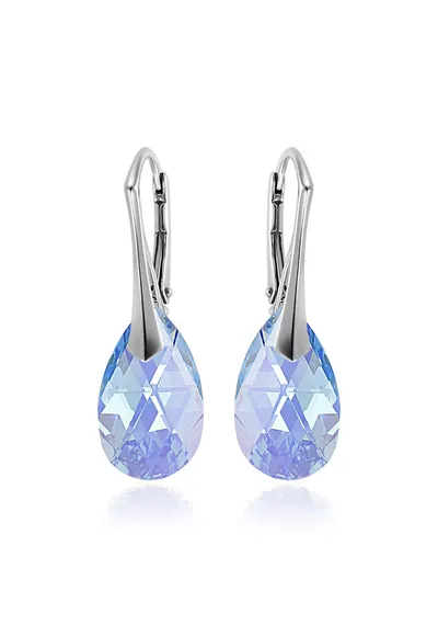 Cercei Argint 925 placat cu rodiu cu cristale Swarovski® Pear 16 mm - Albastru deschis