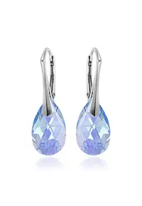 Cercei Argint 925 placat cu rodiu cu cristale Swarovski® Pear 16 mm - Albastru deschis