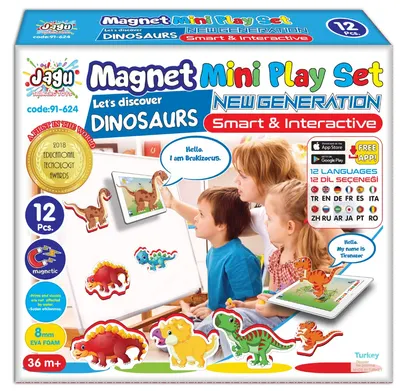 Jagu Set - Jucării magnetice vorbitoare, Dino, 12 piese