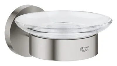 Savoniera Grohe Essentials, pe perete, metal/sticla, mat, otel satinat, 40444DC1