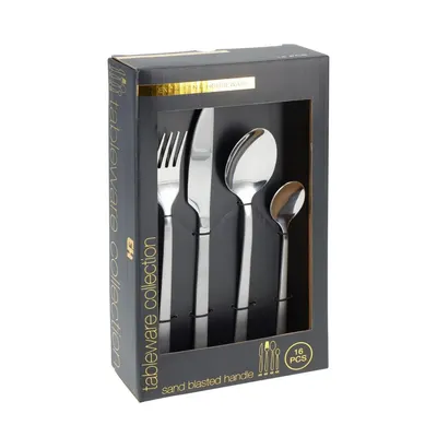 Set tacâmuri, 16 piese, din oțel inoxidabil, argintiu