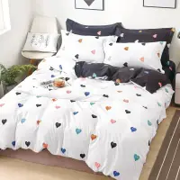 Lenjerie pat dublu bumbac satinat - 3 Bucati 219 Lei - Alb inimioare colorate