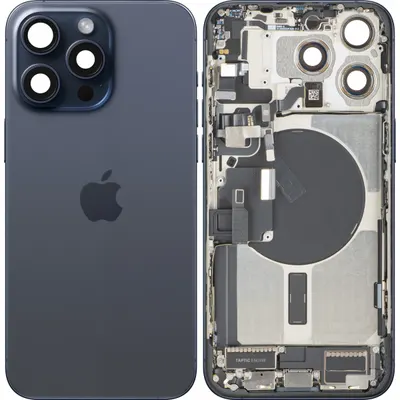 Capac Baterie Apple iPhone 15 Pro Max, Cu Carcasa Mijloc, Full Parts, Albastru (Blue Titanium), Swap