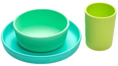 Set de masă pentru copii, format din 3 piese Melii - Albastru-verde