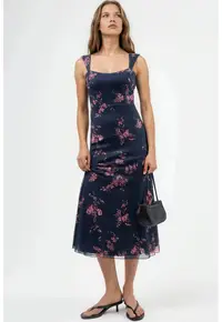 Rochie Midi - Florala cu Guler Inima - Multicolor - Jerseu