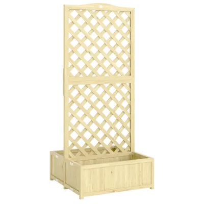 Outsunny Jardinieră cu spalier Pătrat pentru legume din lemn pliabil cu două bazine pentru flori pentru plante cățărătoare 73 x 70 x 170 cm Natural | Aosom Romania