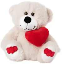 Jucărie de pluș Amek Toys - Ursuleț de pluș alb cu inimă roșie, 19 cm