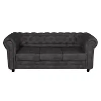 Canapea CHESTERFIELD extensibila, 3 locuri, cu arcuri, gri inchis, 205x90x80 cm