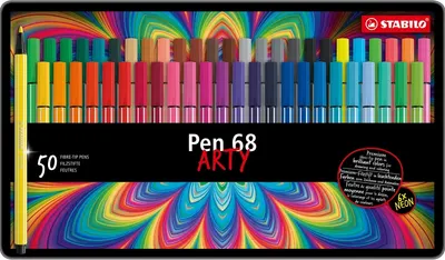 Pixuri marcatoare Stabilo Arty - Pen 68, 50 culori , cutie metalică
