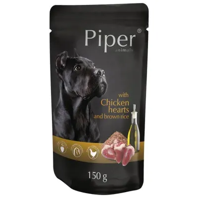 Hrana umeda pentru caini Piper Adult cu inimi de pui orez brun 150 gr