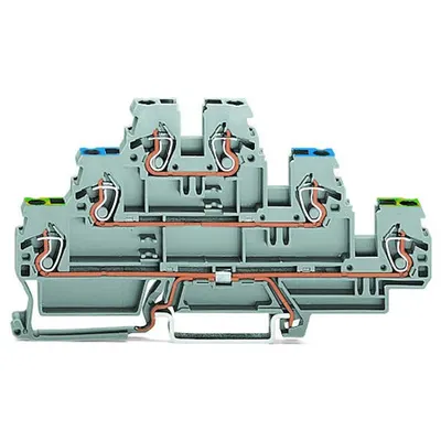 Triple-deck terminal block; Ground conductor/through/through terminal block; PE/N/L; without marker carrier; for DIN-rail 35 x 15 and 35 x 7.5; 2.5 mm²; CAGE CLAMP®; 2,50 mm²; gray