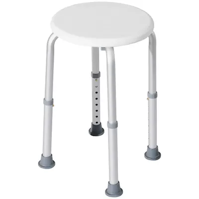 HOMCOM Scaun de Duș pentru Vârstnici cu Înălțime Reglabilă pe 8 Poziții și Picioare Antiderapante, 34.2x34.2x34.8-52.3 cm, Alb | Aosom Romania