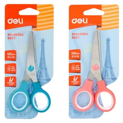 Foarfece pentru copii Deli - E6007, 13.2 cm, mânere cauciucate, sortiment