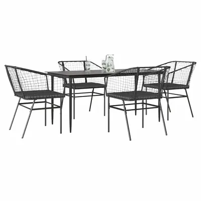 Gossi set de sufragerie de gradina 5 piese neagra sticla poly rattan