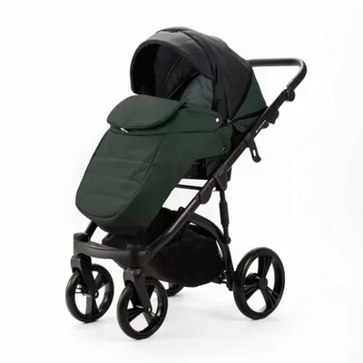 Carucior pentru copii 2 in 1, Adamex Lanti SD41, pliabil, landou cu salteluta, copertina reglabila, roti frontale pivotante 360, cu dubla suspensie si husa de ploaie inclusa, Full EcoLeather, Green Black
