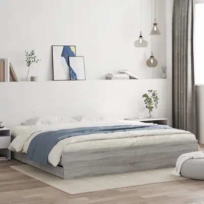 vidaXL Cadru de pat cu sertare, gri sonoma, 160x200 cm lemn prelucrat