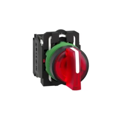 Comutator Selector Rosu Complet Iluminat Ø22 3-Pozitii Mentinere 1No+1Nc 24V