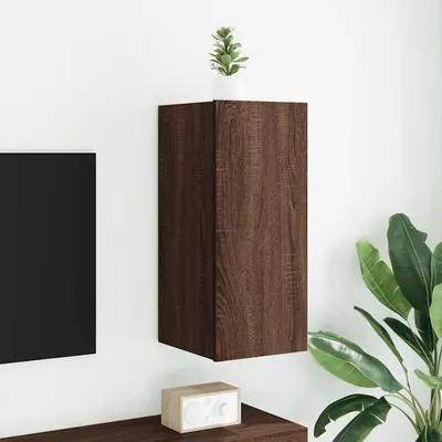 vidaXL Comodă TV de perete cu lumini LED, stejar maro, 30,5x35x70 cm