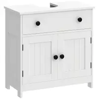 HOMCOM Dulap sub chiuvetă pentru baie, mobilier modern pe picior cu balamale cu închidere amortizată, sertar, 2 uși, alb | Aosom Romania