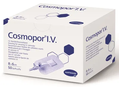 Plasture steril pentru fixarea branulelor Cosmopor I.V, 8 x 6cm, 50 bucati, Hartmann