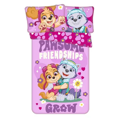 Lenjerie de pat pentru copii roz din bumbac pentru pătuț 100x135 cm Paw Patrol "Pawsome friendships grow" – Jerry Fabrics