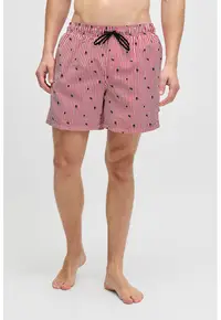 Pantaloni scurti de baie cu model si buzunare - Rosu/Alb
