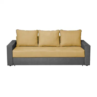 Canapea NICO II 3L extensibila, 3 locuri, cu arcuri si lada depozitare, gri inchis + galben, 220x85x75 cm