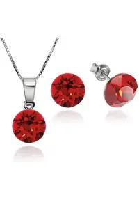 Set Argint 925 placat cu rodiu cu cristale Swarovski® Xirius Light Siam 8mm Surub + Lant