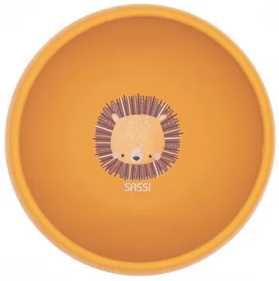 Bol din silicon cu ventuză Sassi - Chompy The Lion, portocaliu