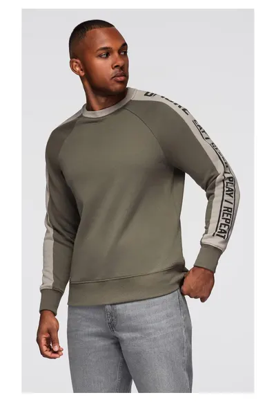 Bluza cu dungi contrastante si maneci raglan OM-SSNZ-0200 - Verde inchis