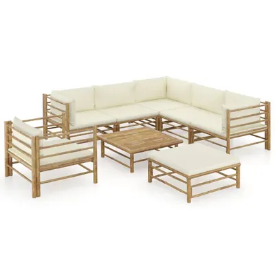 vidaXL Set mobilier de grădină, cu perne alb crem, 8 piese, bambus