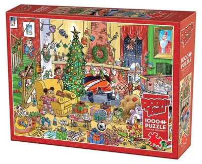 Puzzle Cobble Hill din 1000 de piese - DoodleTown: Să prindem Moș Crăciun