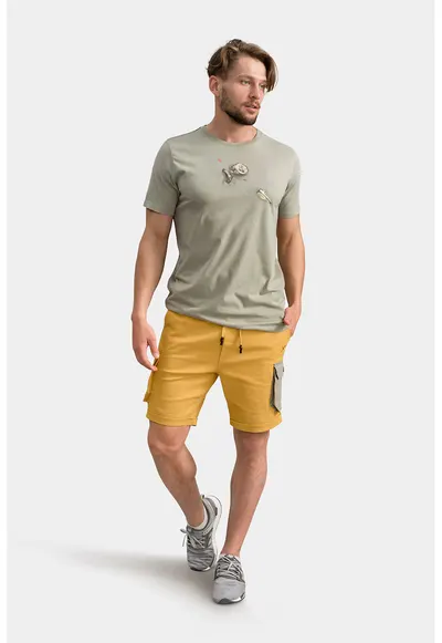 Pantaloni scurti cargo cu talie ajustabila - Galben sofran/Kaki
