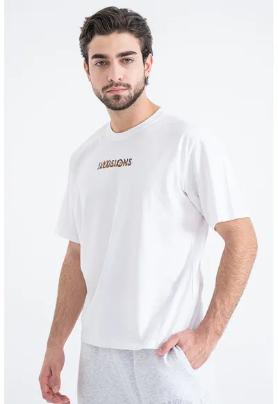 Tricou din bumbac organic cu imprimeu grafic - Verde inchis/Alb optic