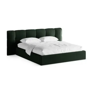 Pat matrimonial verde închis tapițat cu spațiu de depozitare cu somieră 200x200 cm Eric – Micadoni