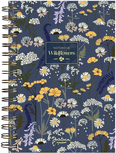 Caiet spiralat Drasca Wildflowers - A5, 120 coli , fundal albastru