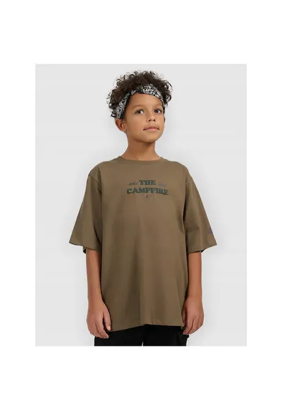 Tricou lejer pentru baieti - bumbac - kaki - croiala universala - confort zilnic