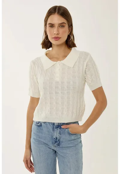 Tricou cu model cu torsade - Natural
