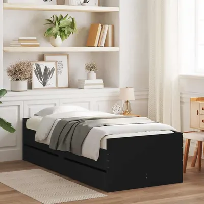 vidaXL Cadru de pat cu sertare, negru, 100x200 cm