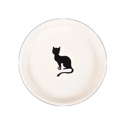 Castron din Ceramica pentru Pisici, Flamingo Nala Alb-Negru, 15 cm/ 180 ml