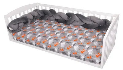 Protectie impletita pentru patut 180 cm Bumper din Velvet Cloudy Grey