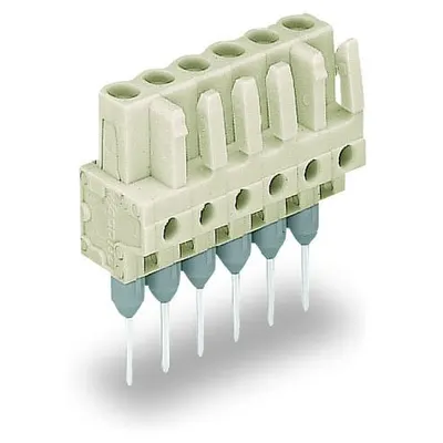 Female connector for rail-mount terminal blocks; 0.6 x 1 mm pins; straight; 100% protected against mismating; Pin spacing 5 mm; 9-pole; light gray
