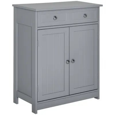 kleankin Mobilier de baie pe picioare, dulap de baie 2 uși 2 sertare 60 x 30 x 75 cm gri | Aosom Romania
