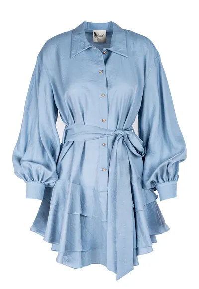 Rochie scurta cu volane din in - Albastru