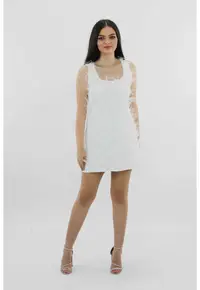 Rochie scurta de seară cu pene CLEO - Alb