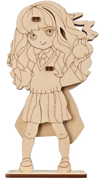 Mini puzzle 3D din lemn Ugears din 5 piese - Figurină de colorat Hermione