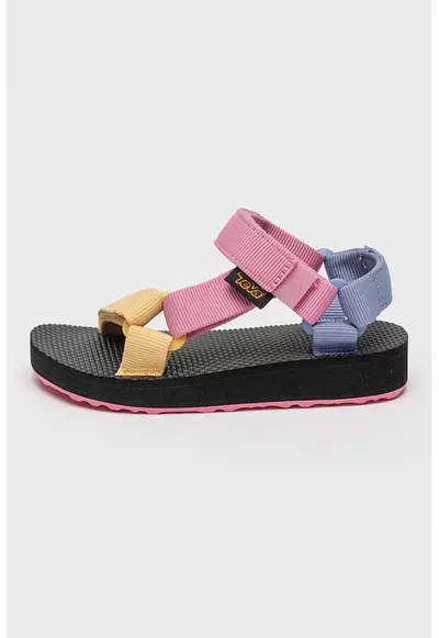 Sandale din material textil cu velcro - Negru/Galben/Roz pastel