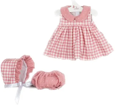 Haine pentru păpuși Asi Dolls - Maria, rochie cu carouri, pălărie și chiloți, 43 cm