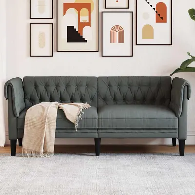 vidaXL Canapea Chesterfield cu 2 locuri, gri închis, material textil